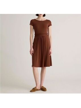 Quince Tencel Jersey Ruched Waist Dress Brown Size Large NWT